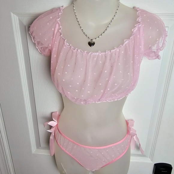 New Coquette Polka-dot Babydoll Lingerie Set M - Picture 2 of 8